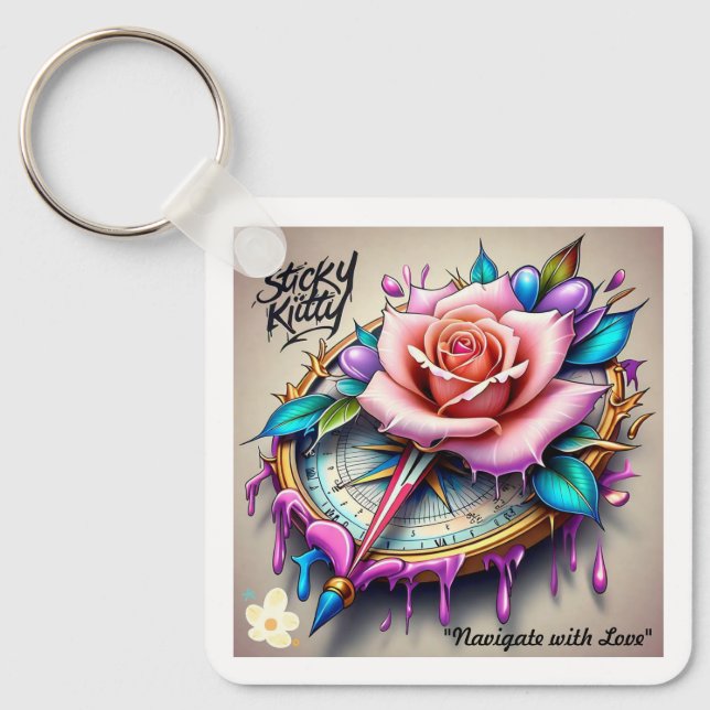 "Rose Compass: A Symbol of Love and Bliss" Key Ring (Front)