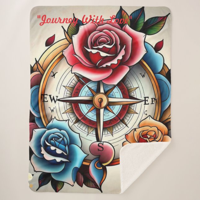 "Rose Compass: A Symbol of Love and Bliss" Sherpa Blanket (Front)