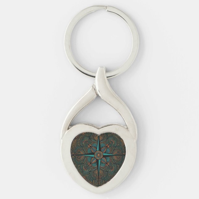 Rose Compass of the Heart Key Ring (Front)