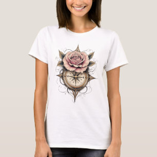 Rose Compass Tattoo Art Tee