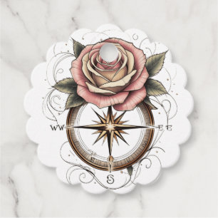 Rose Compass Tattoo-Inspired Design Favour Tags