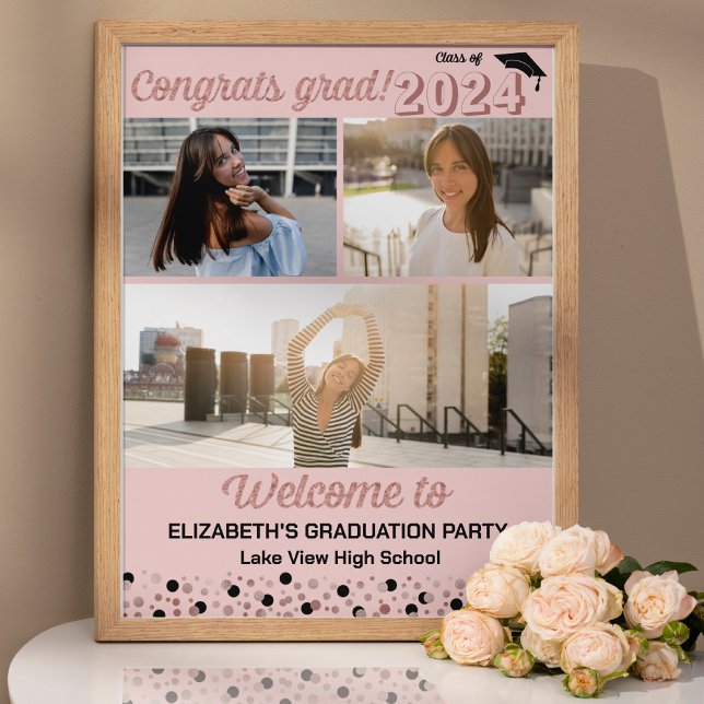 Rose Congrats Grad 3 photo collage Welcome Sign (Creator Uploaded)