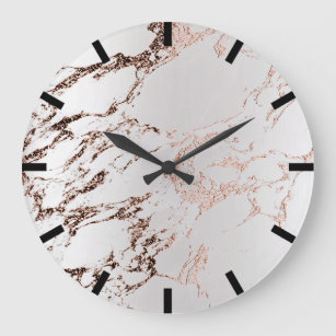 Rose Copper Gold Carrara Marble Black Grey Stone Large Clock