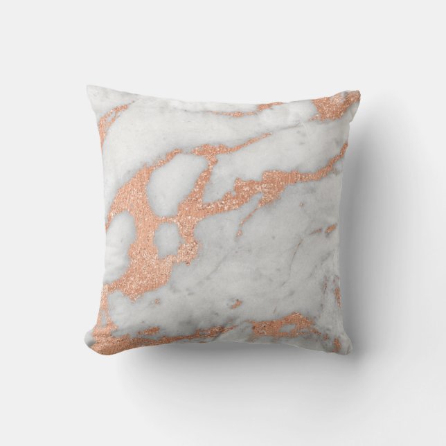 Rose Copper Gold Grey Glitter Marble Stone Sprakly Cushion (Front)