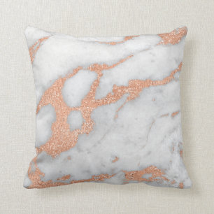 Rose Copper Gold Grey Glitter Marble Stone Sprakly Cushion