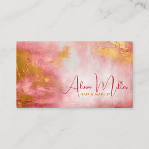 Rose Coral Watercolor and Gold Abstract Business Card