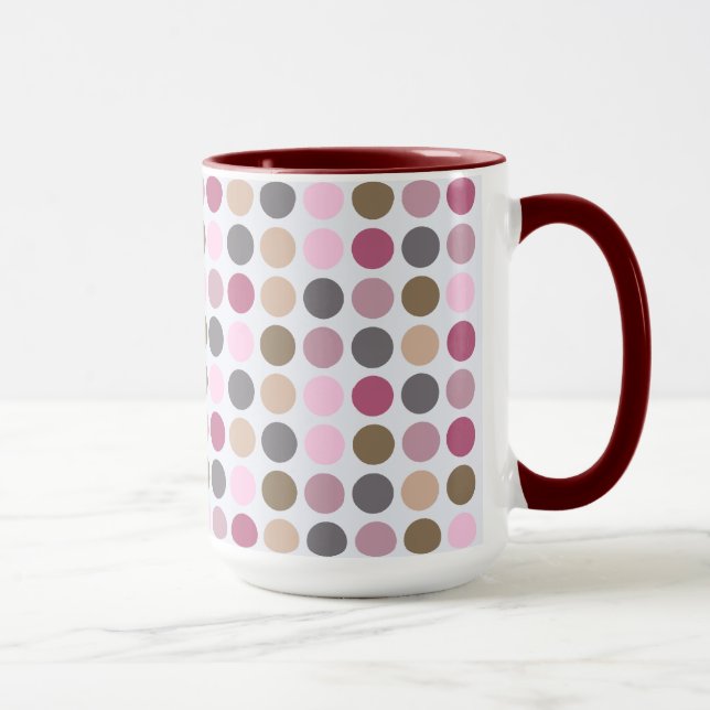 Rose Cream Pink Brown Polka Dot Pattern Mug (Right)