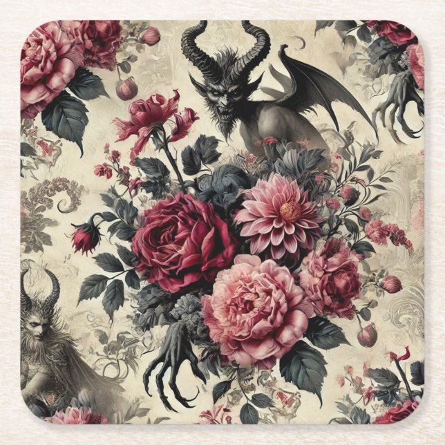 🔥 Rose Crematory – Gothic Victorian Square Paper Coaster (Front)