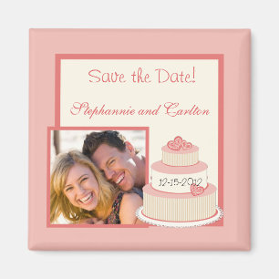 Rose/Creme Wedding Cake Announcement Magnet