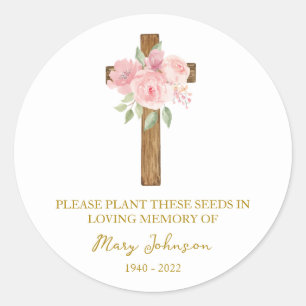 Rose Cross Memorial Funeral Seed Packet Classic Round Sticker