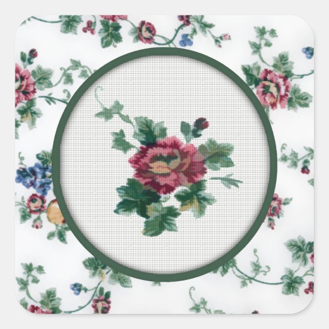 Rose Cross Stitch Sticker (Front)