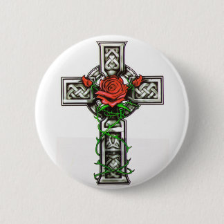 Rose cross tattoo design 6 cm round badge