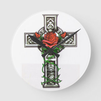 Rose cross tattoo design round clock