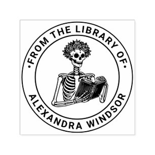 Rose Crown Skeleton Reading Library Book Name Self-inking Stamp