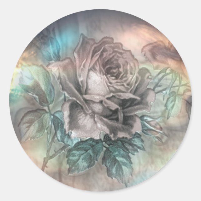 Rose crystal glow vintage classic round sticker (Front)