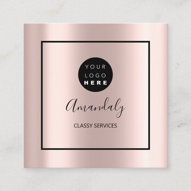 Rose Custom Logo Framed Makeup Artist Square Business Card (Front)