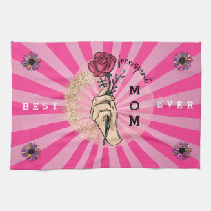 Rose Customise Elegant Floral Pink Glitter Tea Towel