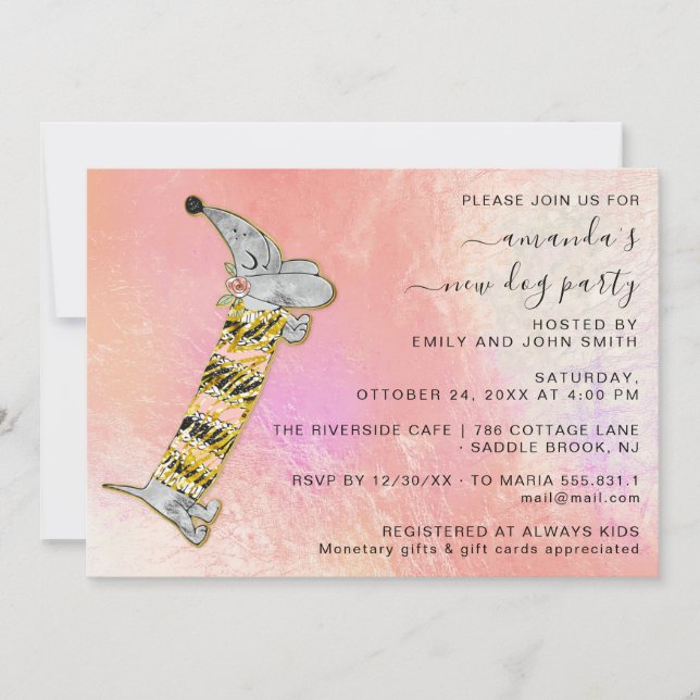 Rose Cute Dog New Dog House Party Rose Pink Invitation (Front)
