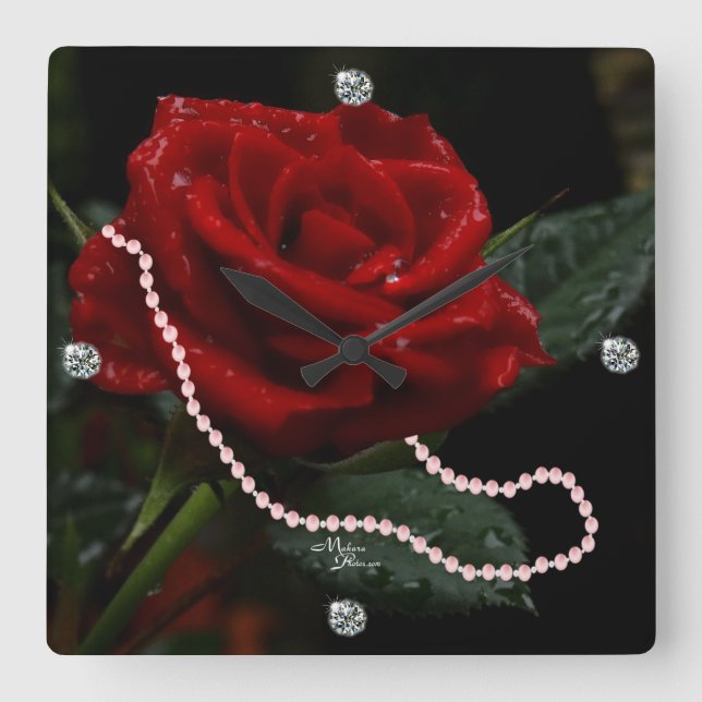 Rose & Daimonds Clock- personalise if desired Square Wall Clock (Front)