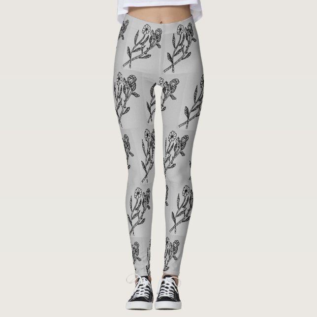 Rose & Daisy Grey Leggings (Front)