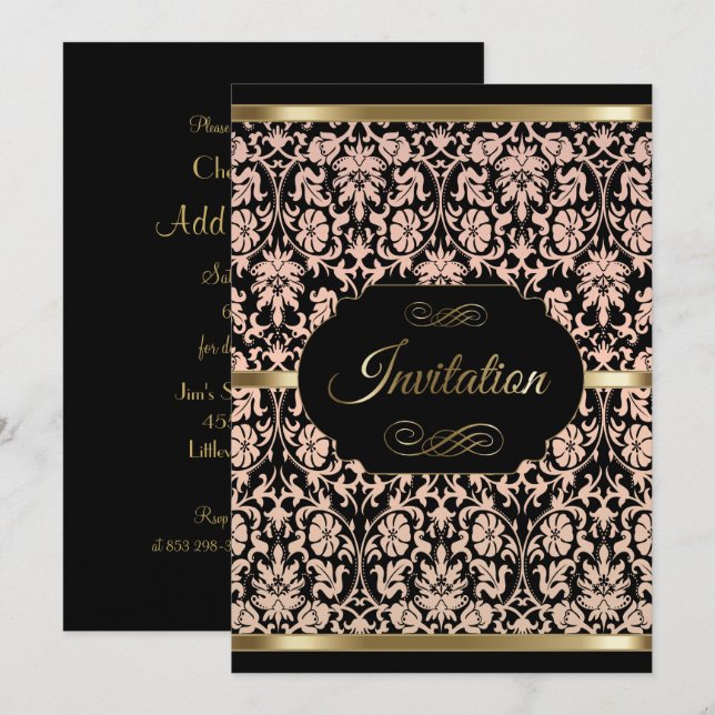 Rose Damask Party Celebration- Damask | DIY Text Invitation (Front/Back)