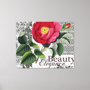 Rose Damask Pretty Floral Antique Canvas Print