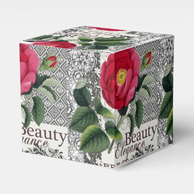 Rose Damask Pretty Floral Antique Favour Box (Front Side)