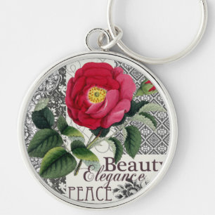 Rose Damask Pretty Floral Antique Key Ring