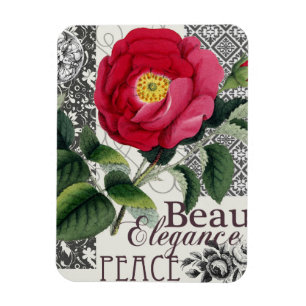 Rose Damask Pretty Floral Antique Magnet