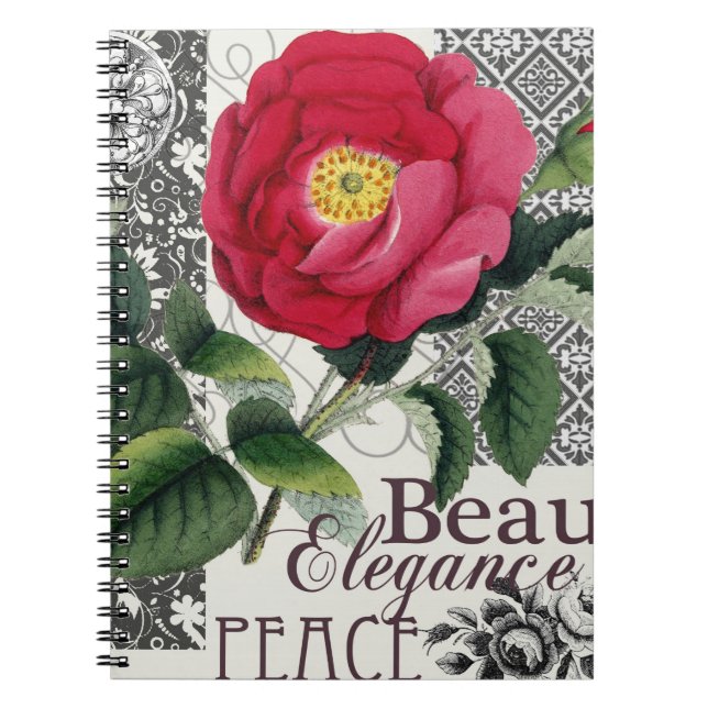 Rose Damask Pretty Floral Antique Notebook (Front)