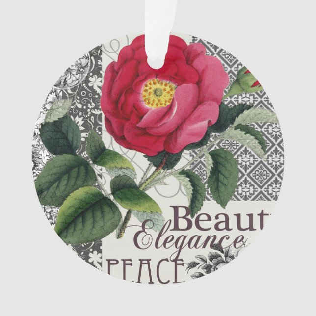 Rose Damask Pretty Floral Antique Ornament (Front)