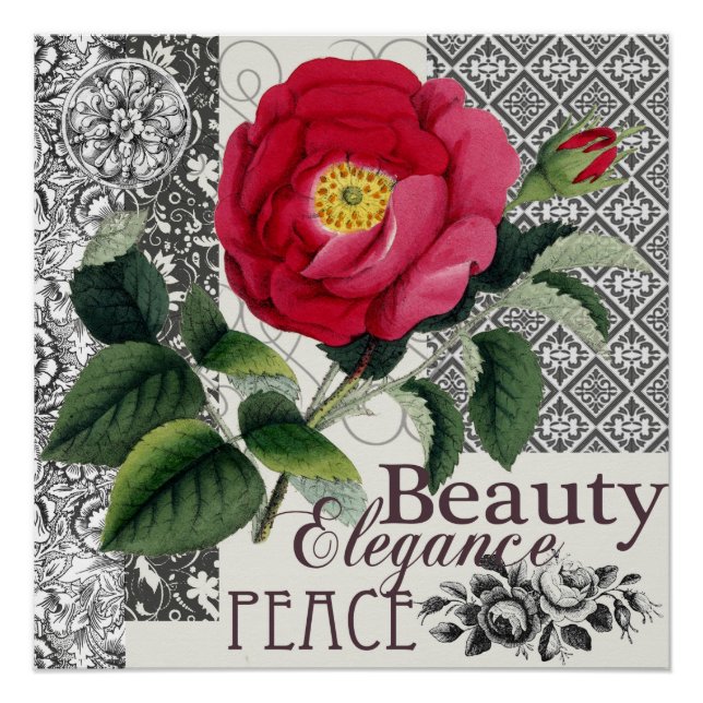Rose Damask Pretty Floral Antique Poster (Front)