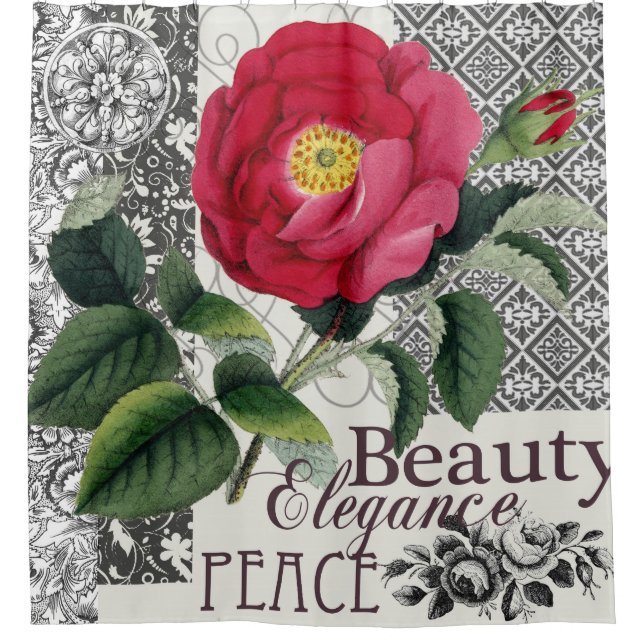 Rose Damask Pretty Floral Antique Shower Curtain (Front)