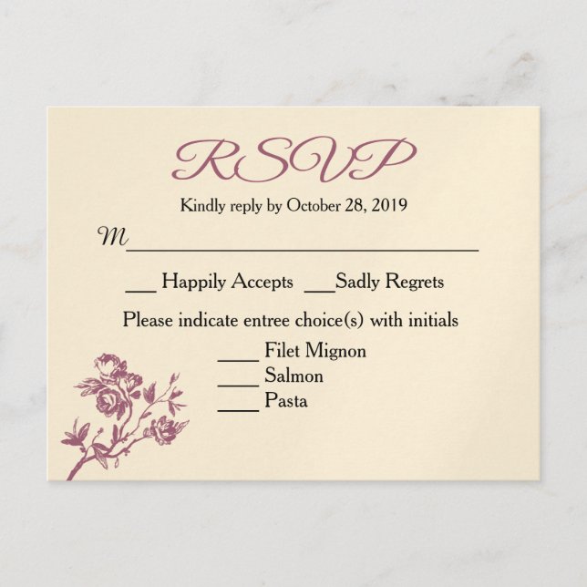Rose Delight! Pink Burgundy RSVP Response Postcard (Front)