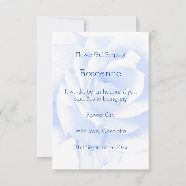 Rose Design Blue Coloured Flower Girl Request Invitation (Front)