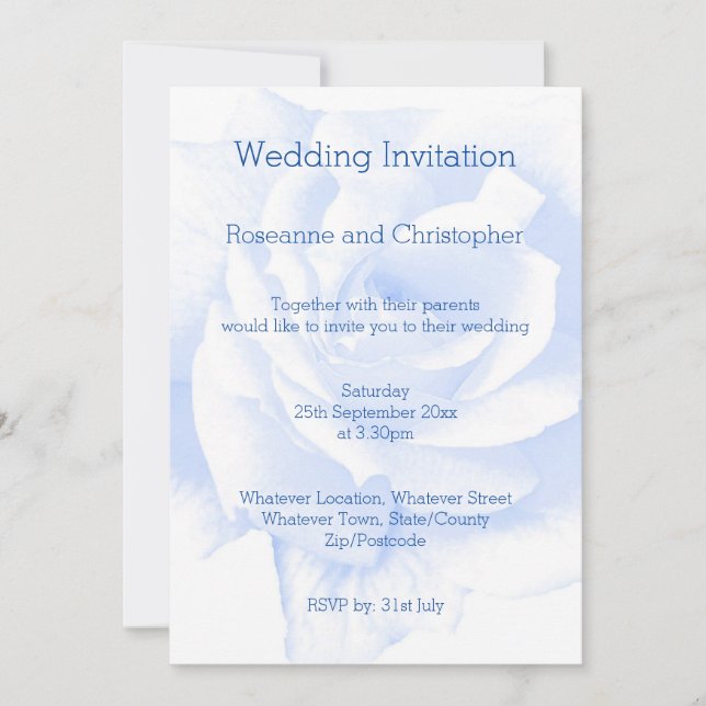 Rose Design Blue Coloured Wedding Invitation (Front)