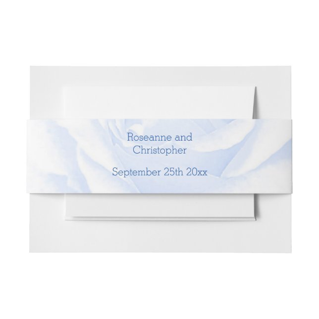 Rose Design Blue Coloured Wedding Invitation Belly Band (Front Example)