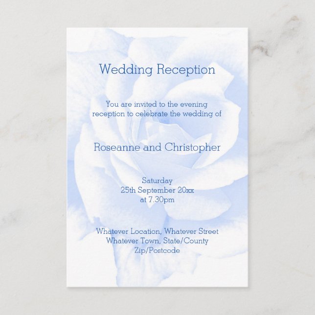 Rose Design Blue Coloured Wedding Reception Enclosure Card (Front)