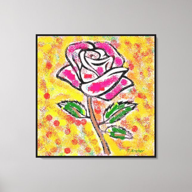Rose design on snowy mixed colours fancy canvas print (Front)