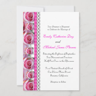 Rose Design Wedding Invitation Pink Accent