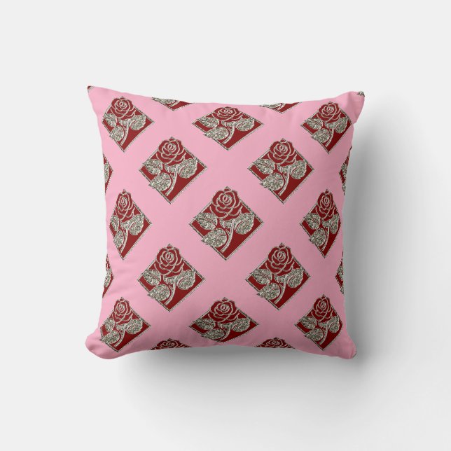 Rose Diamonds-03-Pink Red-Square Throw Pillow (Front)