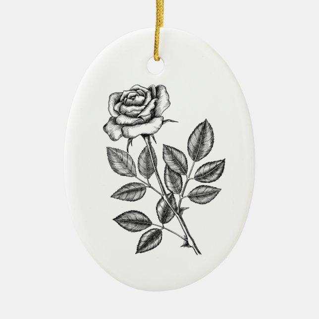 Rose drawing 2 ceramic tree decoration (Front)