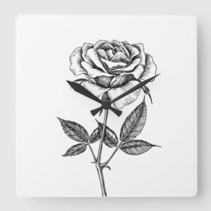 Rose drawing square wall clock