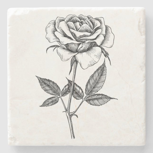 Rose drawing stone coaster (Front)