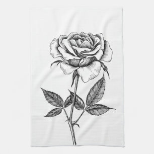 Rose drawing tea towel