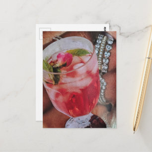 Rose Drink and Jewels Mixed Media Collage Postcard