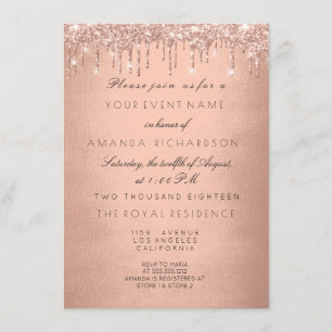 Rose Drips Gold Royal Glitter 16th Bridal Shower Invitation