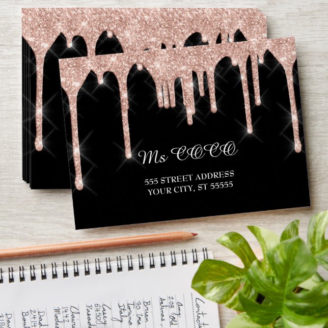 Rose Drips Wedding Black Corporate  Envelope (Stacked)