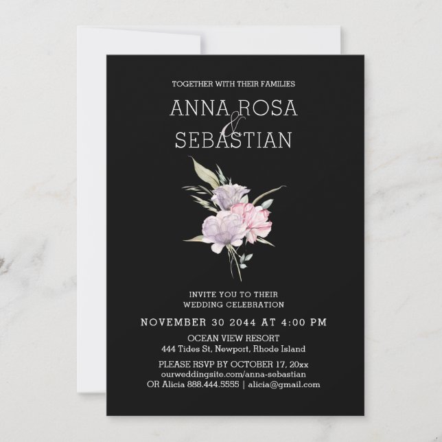 *~* Rose Elegant PINK Floral AR15 RSVP Wedding Invitation (Front)