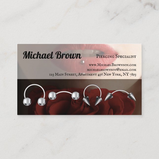 Rose Elegant Sterling Silver Jewellery Lips Pierci Business Card (Back)